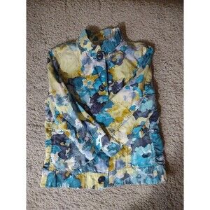 Coldwater Creek Women’s 8 Linen Blend Floral Button-Up Blouse Artcore VTG